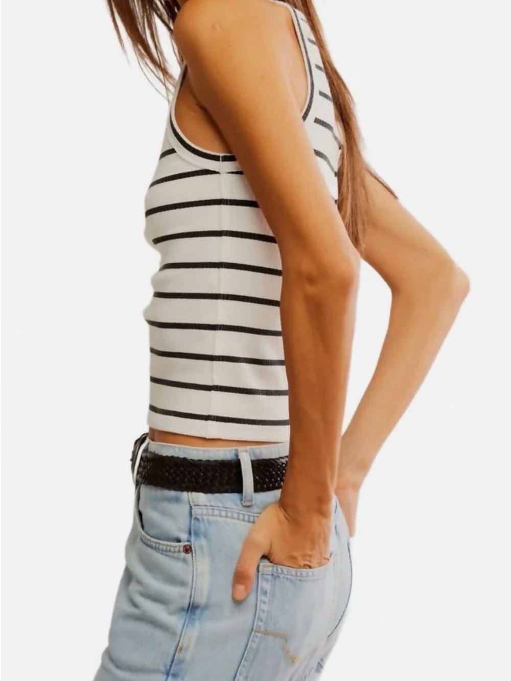 Free People WE THE FREE Mia Tank Top Black & White Stripe Size Small - Picture 2 of 6